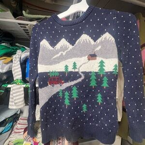 Hanna Andersson 8-10y Navy Sweater with Scenic Design